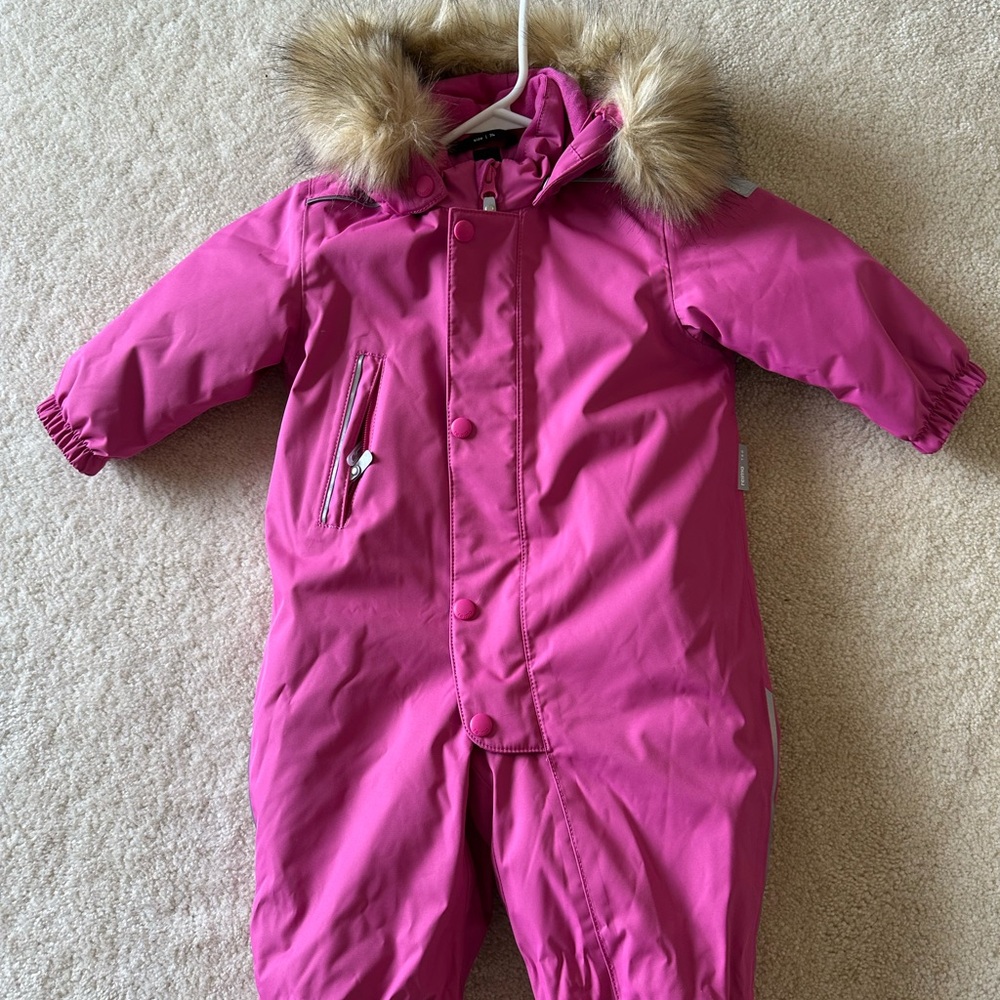 Reima Pink Winter One-Piece Snowsuit with Faux Fur Trim